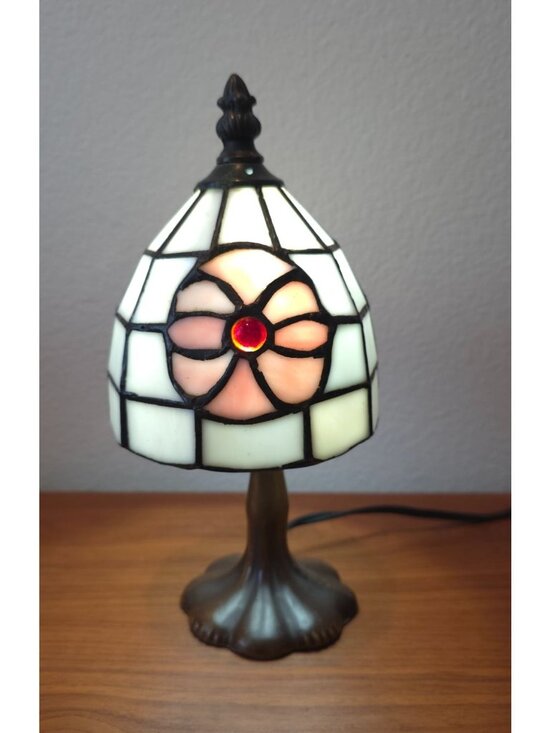 Vintage Other - Vintage Tiffany-Style Accent Lamp w/ Stained Glass Floral Shade & Bronze Base